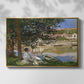 Front view of On the Bank of the Seine, Bennecourt, 1868 by Claude Monet in a gold floater framed canvas.