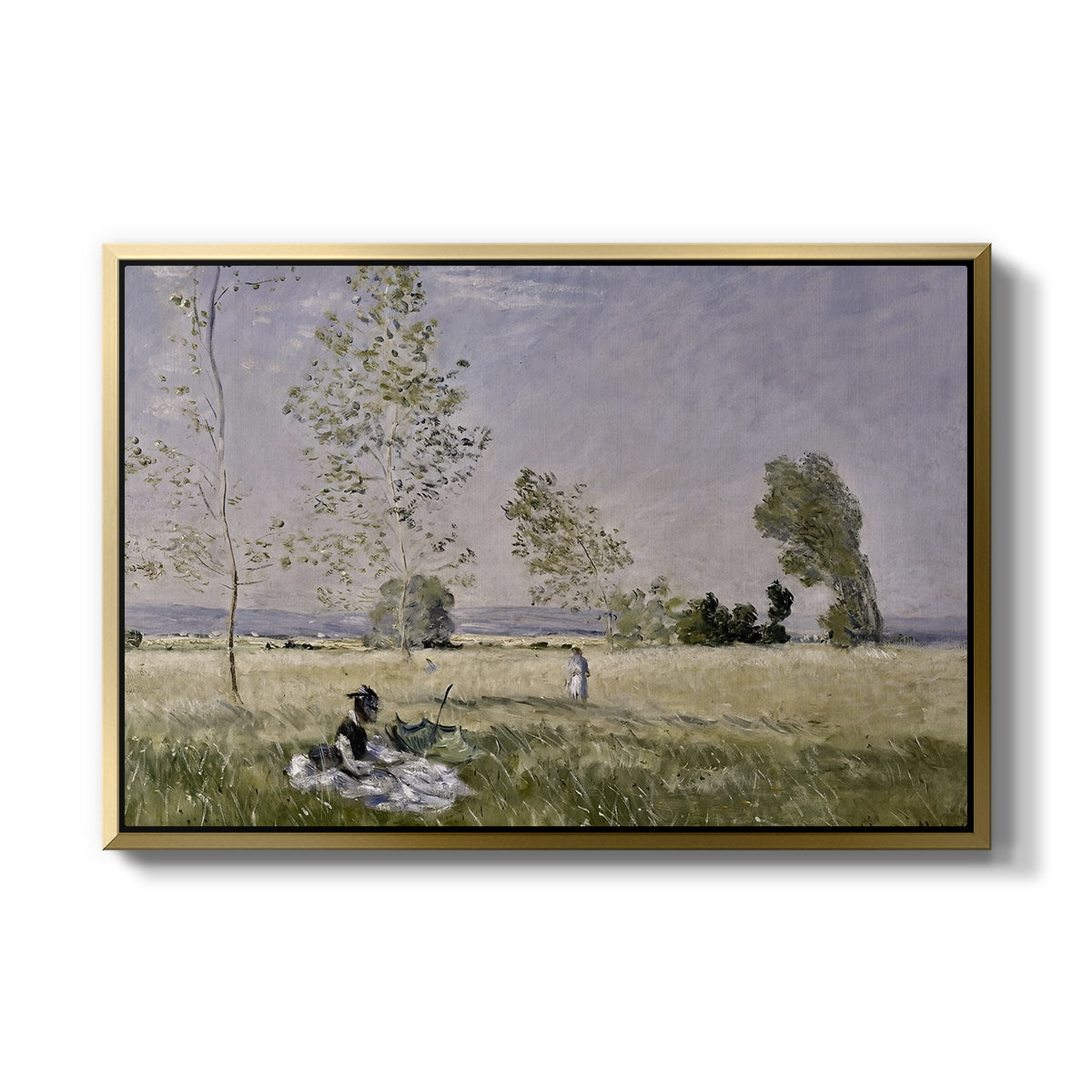 Summer (L'ete), 1874 by Claude Monet in a gold floater framed canvas wall art display.