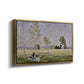 Angled view of Summer (L'ete), 1874 by Claude Monet in a gold floater framed canvas.