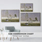 Size comparison chart for gold floater framed canvas featuring Summer (L'ete), 1874 by Claude Monet.