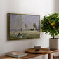 Summer (L'ete), 1874 by Claude Monet, presented in a gold floater framed canvas featuring a woman seated in grassy field beneath tree in bright summer landscape, displayed above a hallway console table.