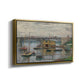 Angled view of Bridge at Argenteuil on a Gray Day, c. 1876 by Claude Monet in a gold floater framed canvas.