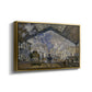 Angled view of The Gare Saint-Lazare, 1877 by Claude Monet in a gold floater framed canvas.