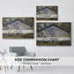 Size comparison chart for gold floater framed canvas featuring The Gare Saint-Lazare, 1877 by Claude Monet.