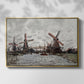 Front view of Windmills near Zaandam, 1871 by Claude Monet in a gold floater framed canvas.