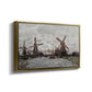 Angled view of Windmills near Zaandam, 1871 by Claude Monet in a gold floater framed canvas.
