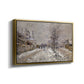 Angled view of The Boulevard de Pontoise at Argenteuil, Snow Effect, 1875 by Claude Monet in a gold floater framed canvas.