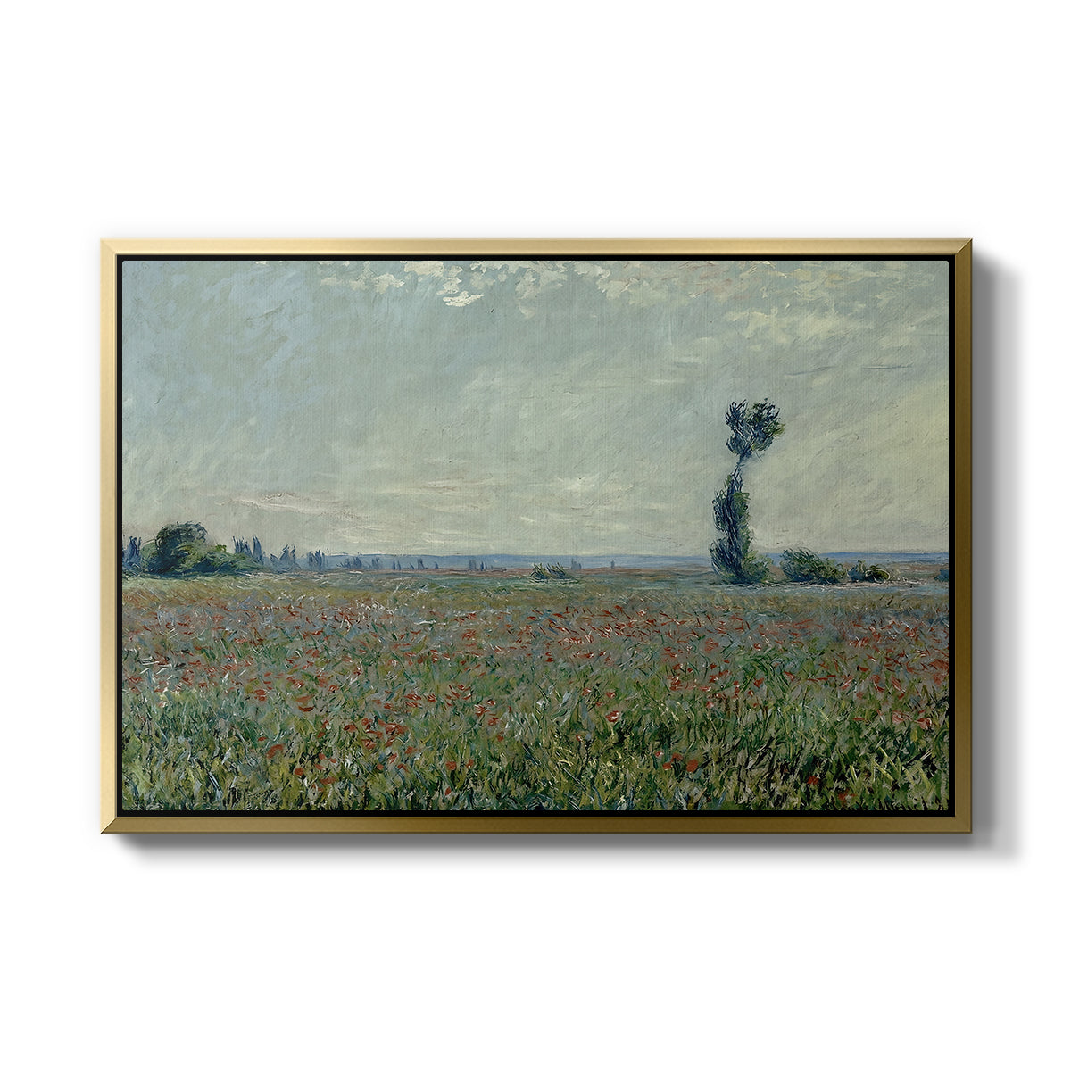 Poppy Field, 1881 by Claude Monet in a gold floater framed canvas wall art display.
