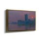 Angled view of The Houses of Parliament, Sunset, 1903 by Claude Monet in a gold floater framed canvas.