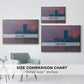 Size comparison chart for gold floater framed canvas featuring The Houses of Parliament, Sunset, 1903 by Claude Monet.