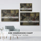 Size comparison chart for gold floater framed canvas featuring The Dance Class, c. 1873 by Edgar Degas.