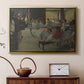 Gold floater framed canvas featuring an impressionist studio interior filled with ballet students, displayed above a cabinet in a soft-toned living room.