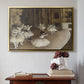 Gold floater framed canvas featuring The Rehearsal of the Ballet Onstage, 1874 by Edgar Degas above an entryway table in a minimalist foyer.