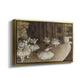 Angled view of The Rehearsal of the Ballet Onstage, 1874 by Edgar Degas in a gold floater framed canvas.
