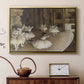 Gold floater framed canvas featuring an impressionist depiction of ballet practice on theater stage, displayed above a cabinet in a soft-toned living room.