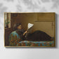 Front view of Interesting News, 1872 by Eastman Johnson in a gold floater framed canvas.