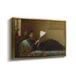 Angled view of Interesting News, 1872 by Eastman Johnson in a gold floater framed canvas.