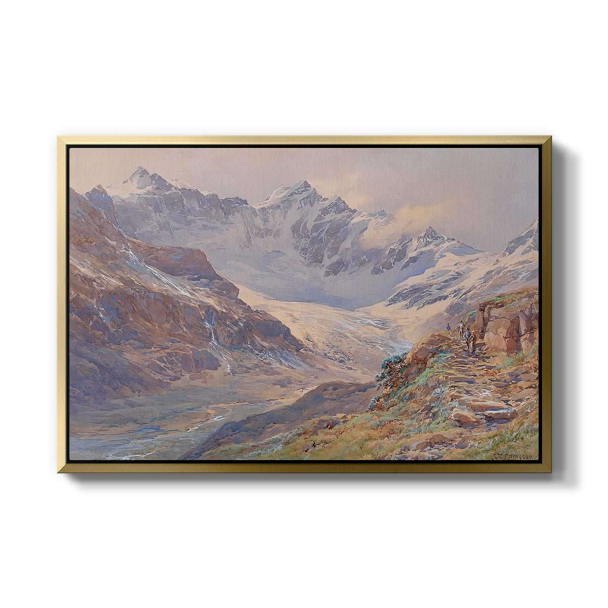 Odenwinklkees with the Johannisberg, 1902 by Edward Theodore Compton in a gold floater framed canvas wall art display.
