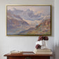 Gold floater framed canvas featuring Odenwinklkees with the Johannisberg, 1902 by Edward Theodore Compton above an entryway table in a minimalist foyer.