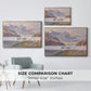 Size comparison chart for gold floater framed canvas featuring Odenwinklkees with the Johannisberg, 1902 by Edward Theodore Compton.
