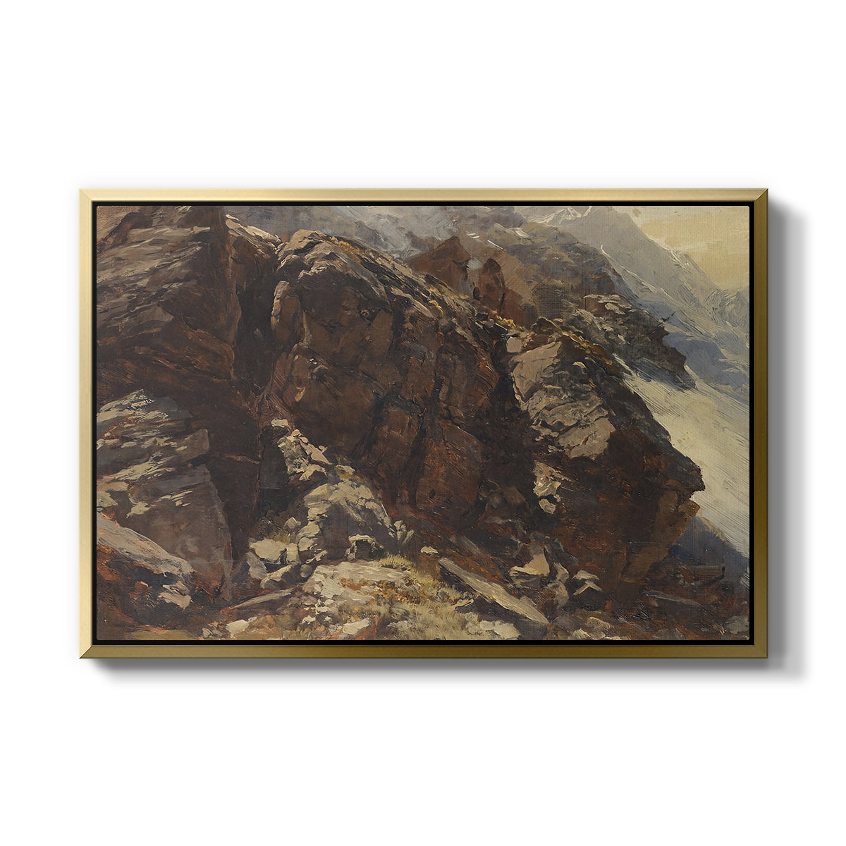 High Mountain Study, c. 1870 by Edward Theodore Compton in a gold floater framed canvas wall art display.
