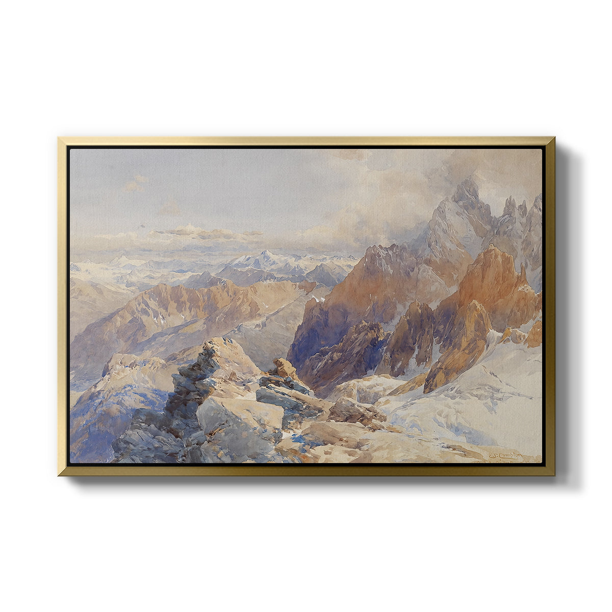 Col du Géant, 1903 by Edward Theodore Compton in a gold floater framed canvas wall art display.