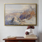 Gold floater framed canvas featuring Col du Géant, 1903 by Edward Theodore Compton above an entryway table in a minimalist foyer.