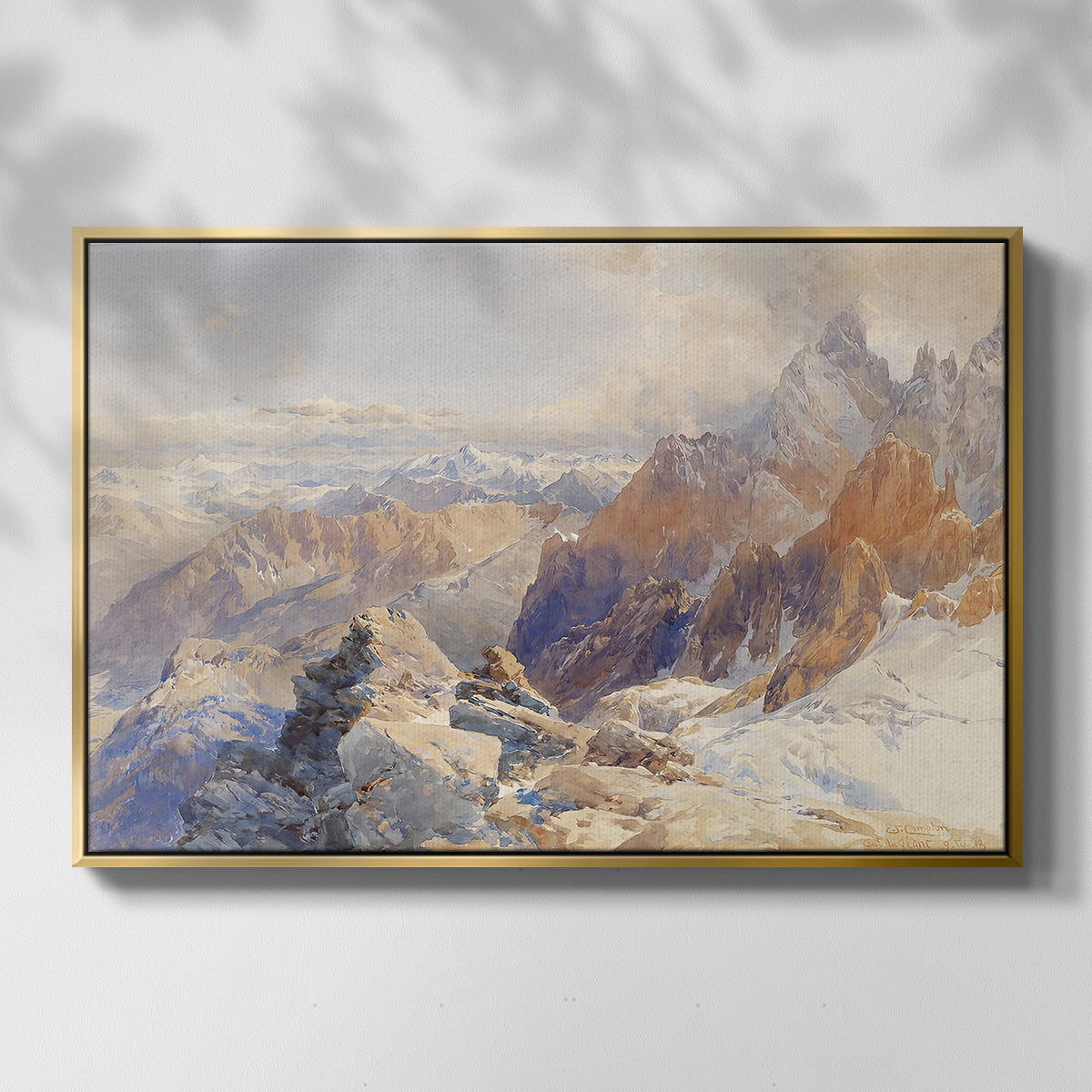 Front view of Col du Géant, 1903 by Edward Theodore Compton in a gold floater framed canvas.
