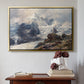 Gold floater framed canvas featuring The Grossglockner, 1880 by Edward Theodore Compton above an entryway table in a minimalist foyer.