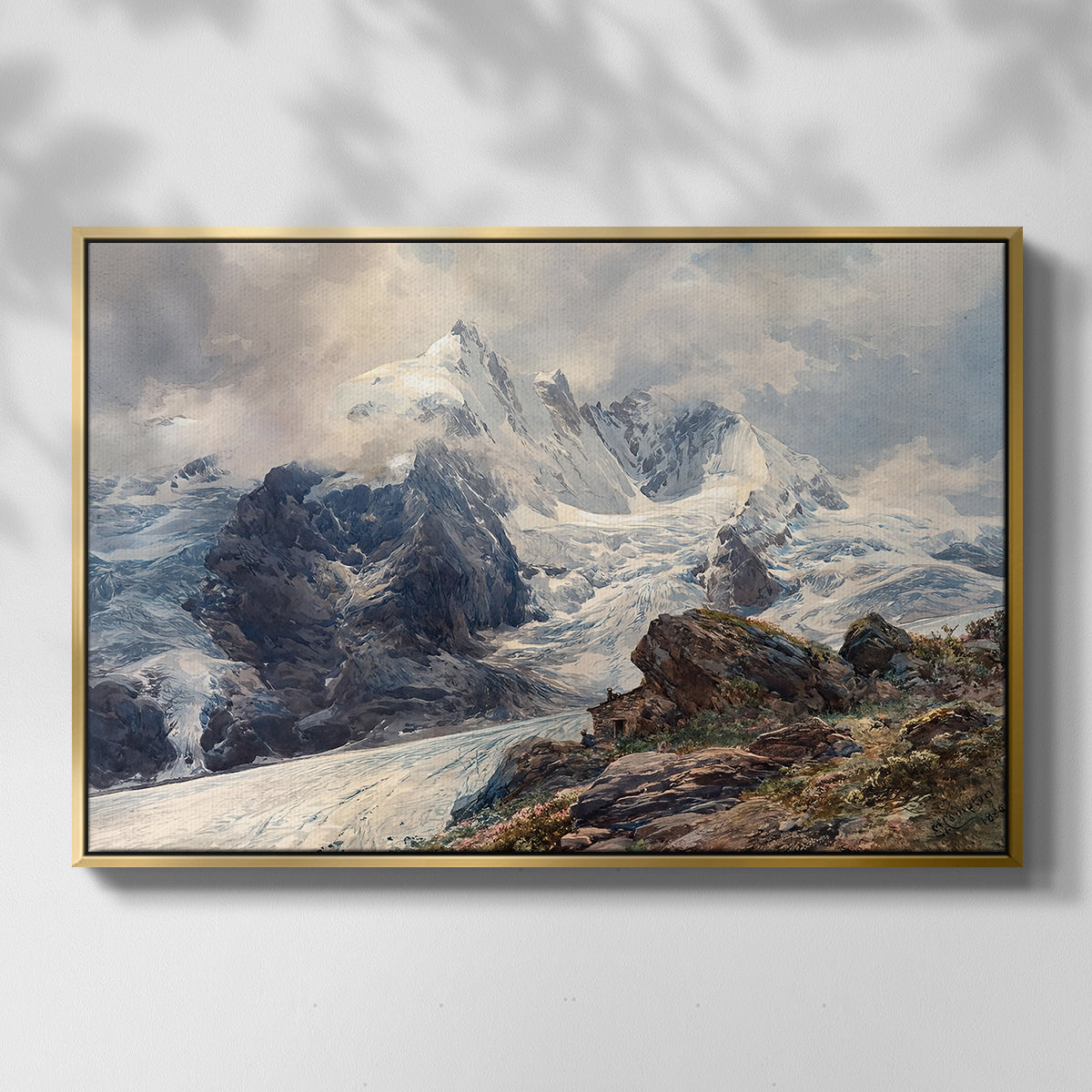 Front view of The Grossglockner, 1880 by Edward Theodore Compton in a gold floater framed canvas.