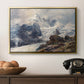 The Grossglockner, 1880 by Edward Theodore Compton in a gold floater framed canvas displayed above a console table in a hallway, featuring an alpine peak dominating surrounding terrain.