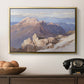 Hoher Göll from Watzmann-Hocheck, 1919 by Edward Theodore Compton in a gold floater framed canvas displayed above a console table in a hallway, featuring an expansive mountainous landscape with natural depth.