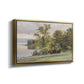 Angled view of Landscape at Lake Starnberg, 1890 by Edward Theodore Compton in a gold floater framed canvas.