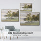 Size comparison chart for gold floater framed canvas featuring Landscape at Lake Starnberg, 1890 by Edward Theodore Compton.
