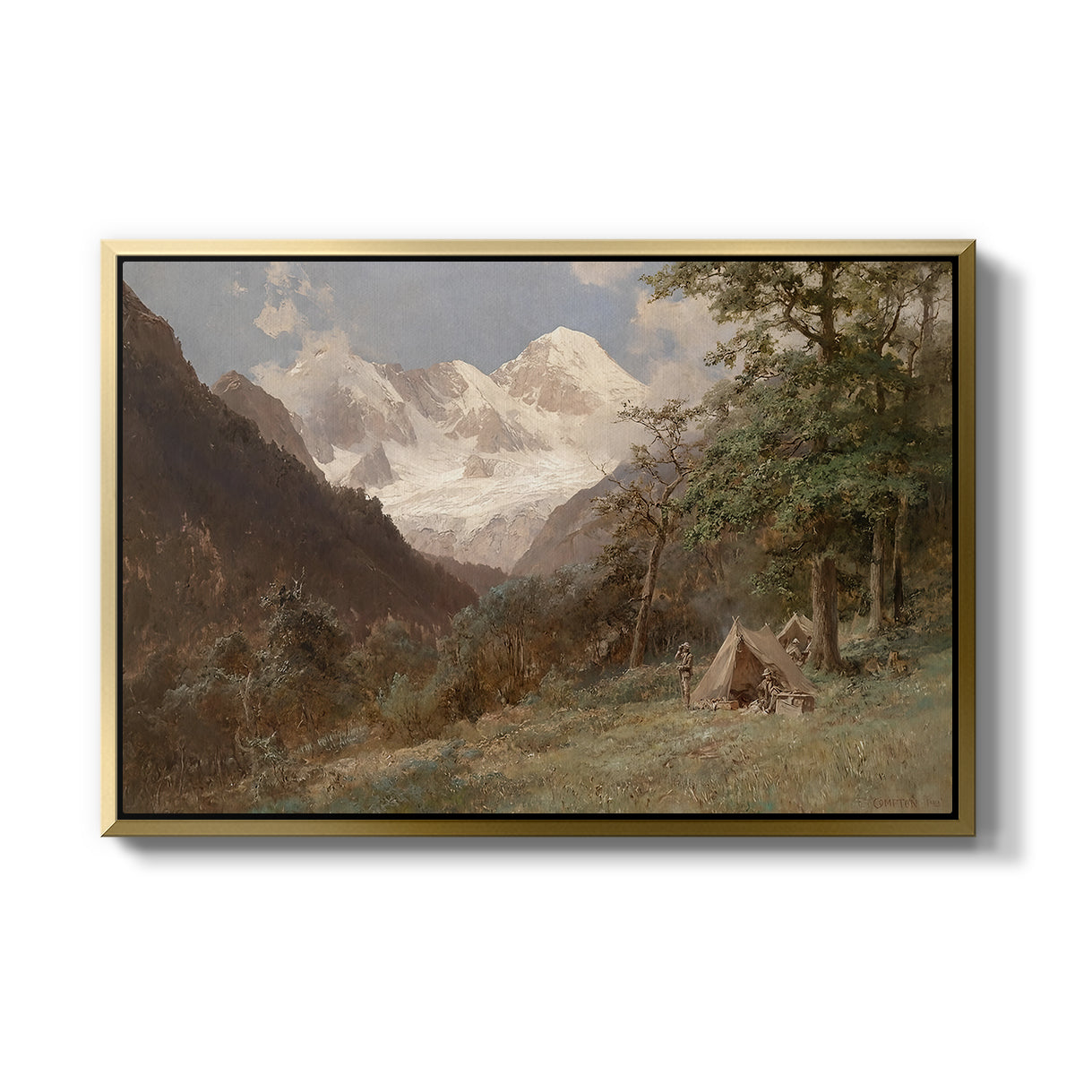 Landscape in the Caucasus, c. 1921 by Edward Theodore Compton in a gold floater framed canvas wall art display.