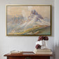 Gold floater framed canvas featuring From the Dolomites, 1904 by Edward Theodore Compton above an entryway table in a minimalist foyer.