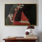 Gold floater framed canvas featuring Cardinal and Nun (Caress), 1912 by Egon Schiele above an entryway table in a minimalist foyer.