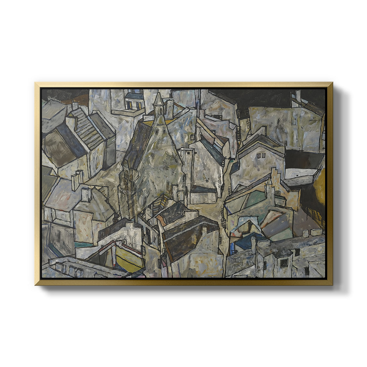 Mödling II, 1918 by Egon Schiele in a gold floater framed canvas wall art display.