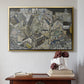 Gold floater framed canvas featuring Mödling II, 1918 by Egon Schiele above an entryway table in a minimalist foyer.