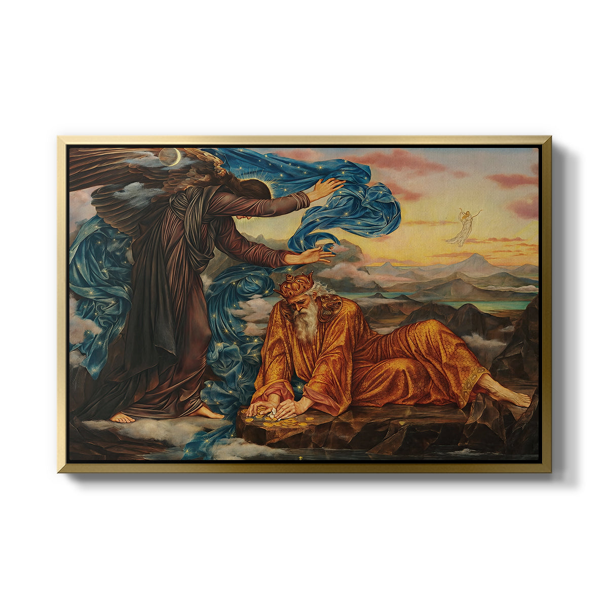 Earthbound, 1897 by Evelyn De Morgan in a gold floater framed canvas wall art display.