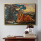 Gold floater framed canvas featuring Earthbound, 1897 by Evelyn De Morgan above an entryway table in a minimalist foyer.