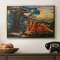 Earthbound, 1897 by Evelyn De Morgan in a gold floater framed canvas displayed above a console table in a hallway, featuring a classical-style figure lying in ornate, mystical environment.