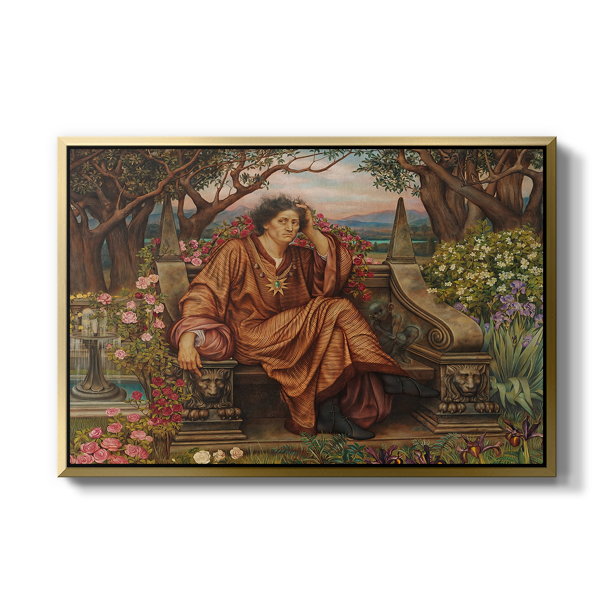 A Soul in Hell, c. 1901-1902 by Evelyn De Morgan in a gold floater framed canvas wall art display.