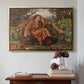 Gold floater framed canvas featuring A Soul in Hell, c. 1901-1902 by Evelyn De Morgan above an entryway table in a minimalist foyer.