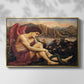 Front view of The Angel with the Serpent, c. 1870-1875 by Evelyn De Morgan in a gold floater framed canvas.