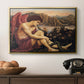 The Angel with the Serpent, c. 1870-1875 by Evelyn De Morgan in a gold floater framed canvas displayed above a console table in a hallway, featuring a symbolic imagery of purity overcoming evil forces.