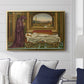 The Wandering Jew: Whom the Gods Love Die Young, 1888 by Evelyn De Morgan displayed above a sofa in a living room in a gold floater frame, featuring a symbolic portrait of wandering figure in quiet architectural setting.