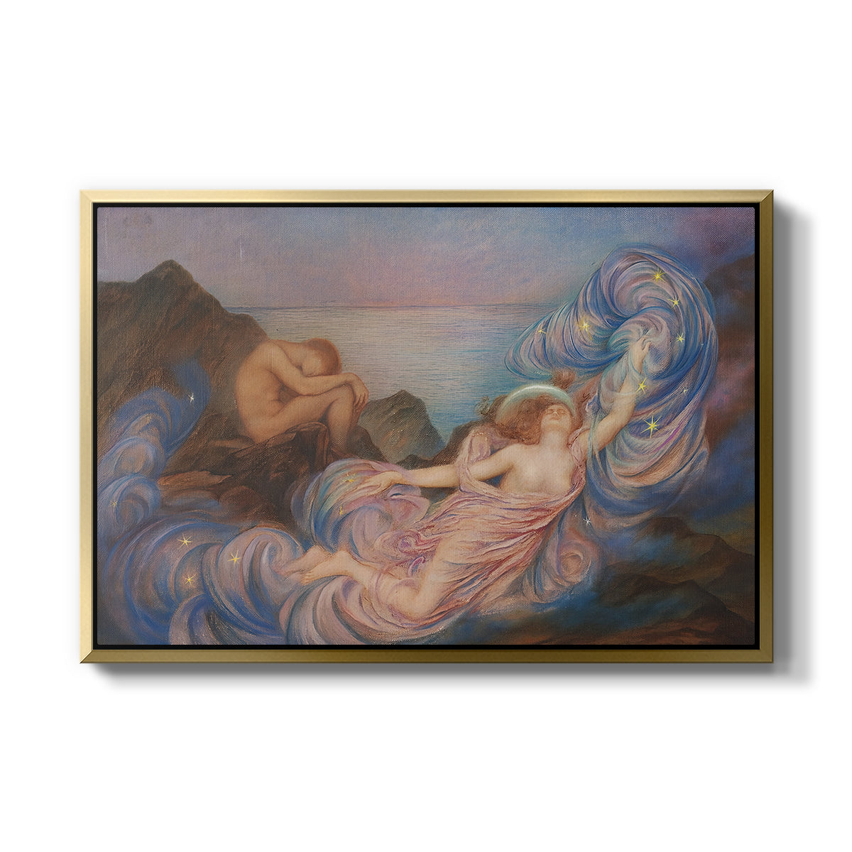 Twilight, 1914 by Evelyn De Morgan in a gold floater framed canvas wall art display.