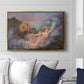 Twilight, 1914 by Evelyn De Morgan displayed above a sofa in a living room in a gold floater frame, featuring an allegorical figure resting in atmospheric dusk setting.