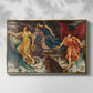 Front view of The Storm Spirits, 1900 by Evelyn De Morgan in a gold floater framed canvas.